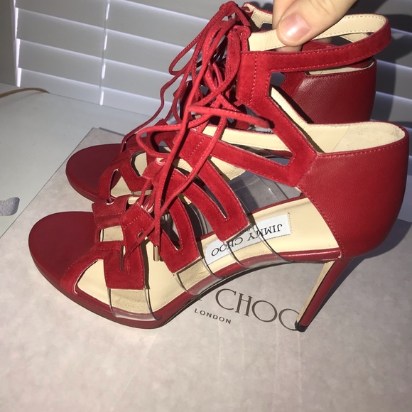 Red strappy jimmy choo heels - Picture 3 of 8